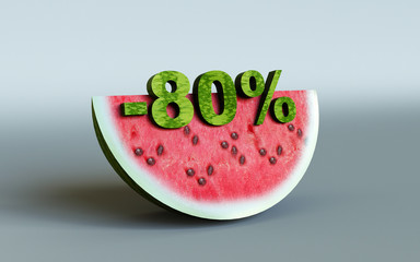 3D rendering; watermelon and 80%
