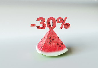 3D rendering; A piece of watermelon and 30%
