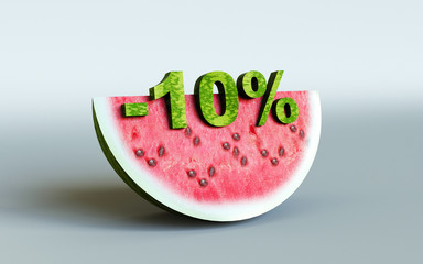 3D rendering; watermelon and 10%