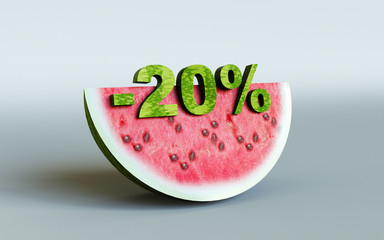 3D rendering; watermelon and 20%