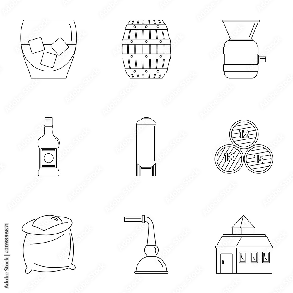 Poster mill icons set. outline set of 9 mill vector icons for web isolated on white background