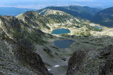 Fototapeta na wymiar Amazing Panorama to Musalenski lakes from Musala Peak, Rila mountain, Bulgaria