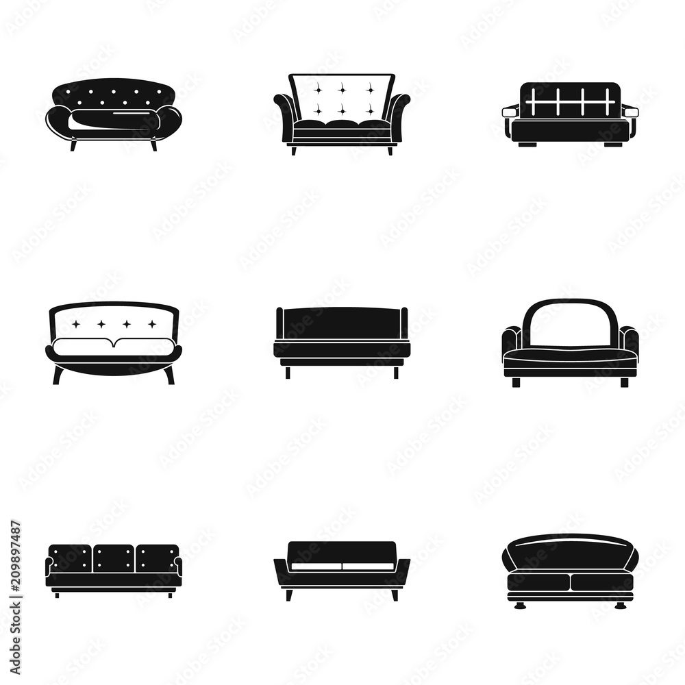 Poster sofa icons set. simple set of 9 sofa vector icons for web isolated on white background