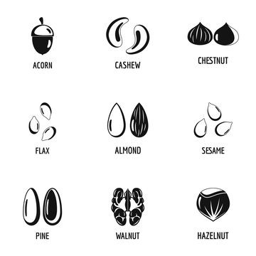 Walnut icons set. Simple set of 9 walnut vector icons for web isolated on white background