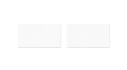 Blank white two business cards mock up, top view, isolated, 3d rendering. Namecard design mockup front and back view. Calling papersheet template for company name, phone number, email address.