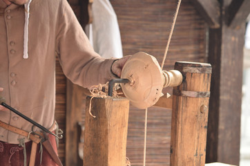 Close-up of medieval history woodworking craftsman artisan