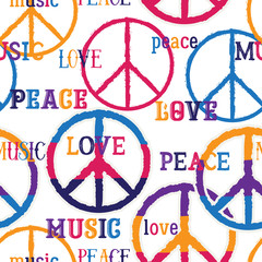 Hippie peace symbol. Peace, love, music sign. Colorful background. Design concept for banner, card, scrap booking, t-shirt, print, poster. Vector illustration