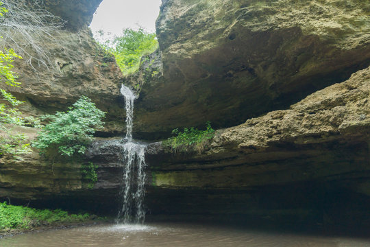Famous Moldovan waterfalls in the Saharna, Rezina region, Republic of Moldova seen on a bright sunny summer day