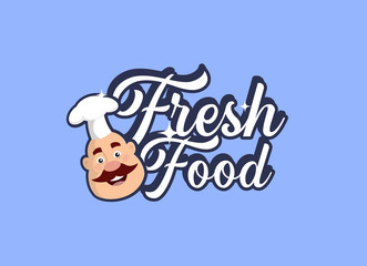 Fat Cartoon Chef fresh food logo Flat Vector Illustration Design