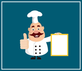 Fat Cartoon Chef holding sale banner Flat Vector Illustration Design