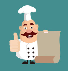 Fat Cartoon Chef list Flat Vector Illustration Design