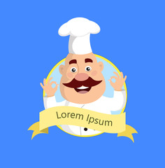 Fat Cartoon Chef  logo  Flat Vector Illustration Design