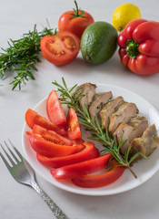 Healthy food (turkey and fresh vegetables) for dinner