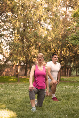 Friends stretching their legs in the park.