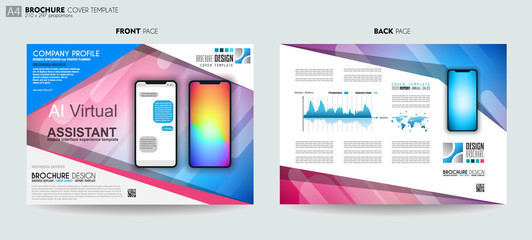 Brochure layout Mobile AI artificial intelligent chat bot support template and UI phone