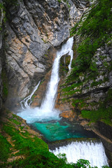Fototapeta premium Savica waterfall in Triglav National Park, Slovenia, near the lake of Bohinj