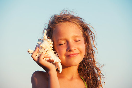Girl on sea background