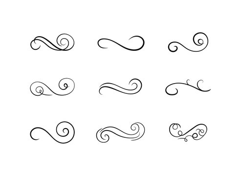 Swirly line curl patterns isolated on white background. Vector