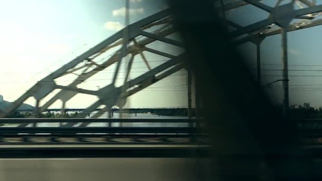 View from train window on landscape near Kyiv, Ukraine