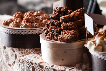 The delicious sweets on a stand