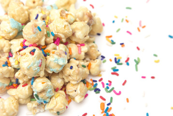 Caramel Popcorn with Blue Drizzle and Sprinkles