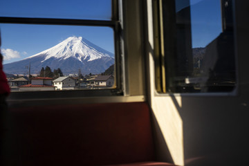 Mount Fuji in the morning view at train window