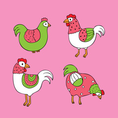 Cartoon cute colorful hen vector.