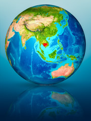 Cambodia on Earth on reflective surface