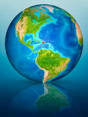 Dominican Republic on Earth on reflective surface