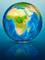 Rwanda on Earth on reflective surface