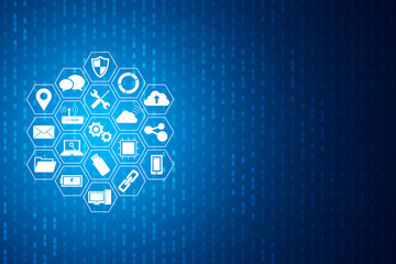 Technology icons concept , hexagon integrated and matrix background