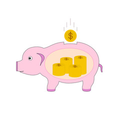 Isolated business saving profit money into piggy bank icon 
