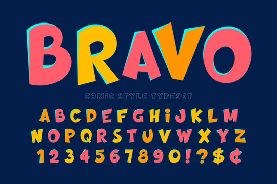 Trendy comical font design, colorful alphabet