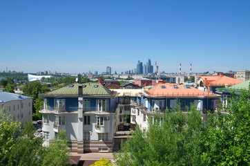 View from the observation deck of the Russian Academy of Sciences on the city Moscow and elite residential complex, Russia