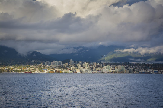 Cloudy day looking at North Vancouver skyline