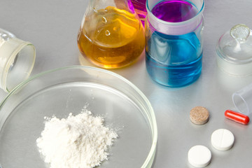 Chemical Laboratory and reagents .Illegal drug production in laboratories. The concept of drug...