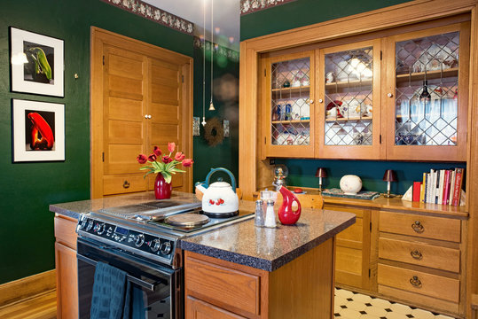 Kitchen With China Cabinet & Spice Cupboard