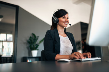 Low angle image of helpline operator.
