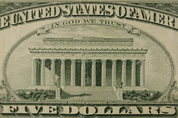 Macro shot of the five dollars banknote