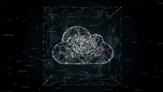 Cloud computing concept animation, cloud technology background, cloud storage, cloud symbol placed in cube after firewall, seamless loop animation