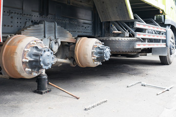 Replacement of wheels on a heavy truck in Indonesia