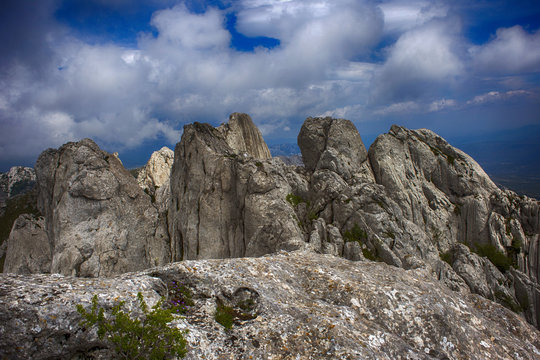 View from top of Tulove grede, parth of Velebit mountain in Croatia