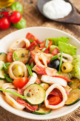 Mediterranean salad with seafood and vegetables