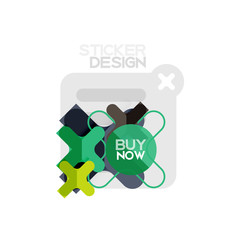 Flat design cross shape geometric sticker icon, paper style design with buy now sample text, for business or web presentation, app or interface buttons