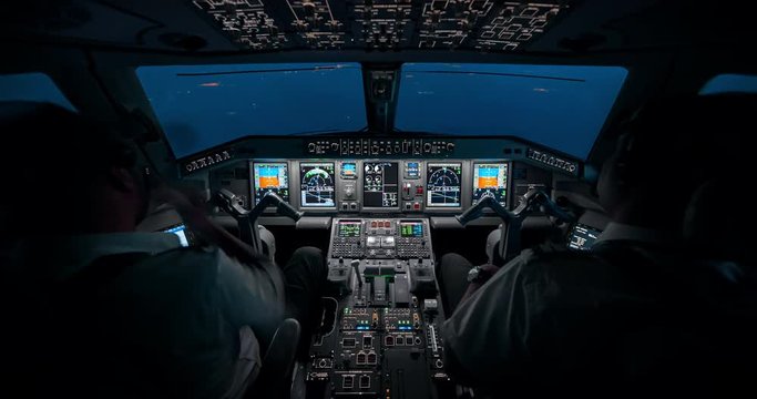 Aircraft Cockpit Night Approach