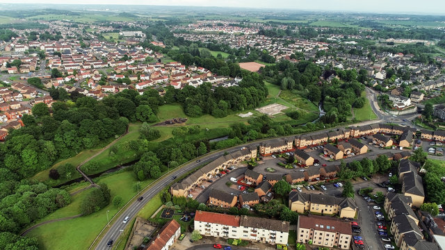 Low level aerial image of the town of Kirkintilloch in Scotland.