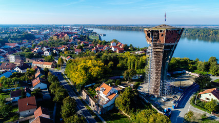 Vukovar water tower is the symbol of Croatian homeland war, Danube in the background