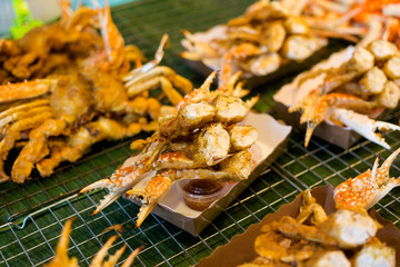 Thai fried crab on market