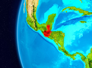 Space view of Guatemala in red