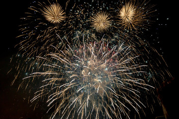 Exploding fireworks on bonfire night in Lewes, Sussex